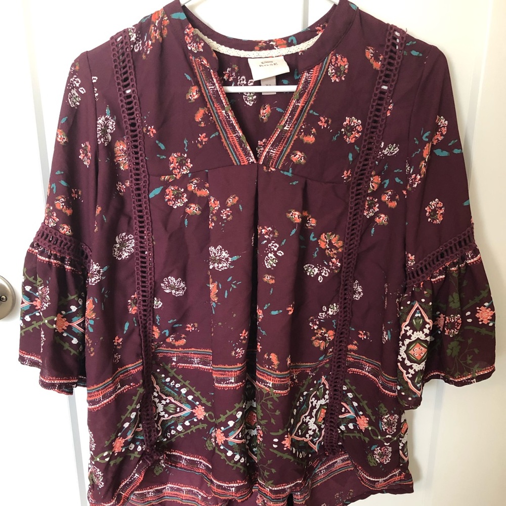 Burgundy Floral Blouse